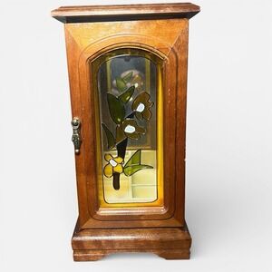 Vintage Centurion Jewelry Box Floral Graphic Glass Wood W/Mirror Cabinet Box